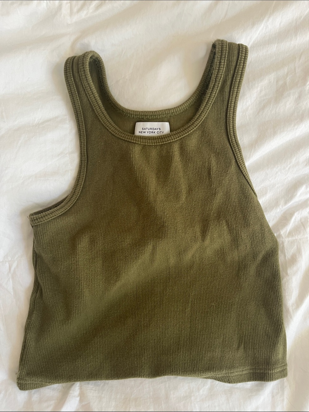 Saturdays New York City Olive Ribbed Cropped Tank
